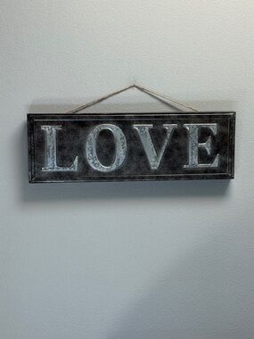 Rustic LOVE Metal Wall Sign - Brown and Silver